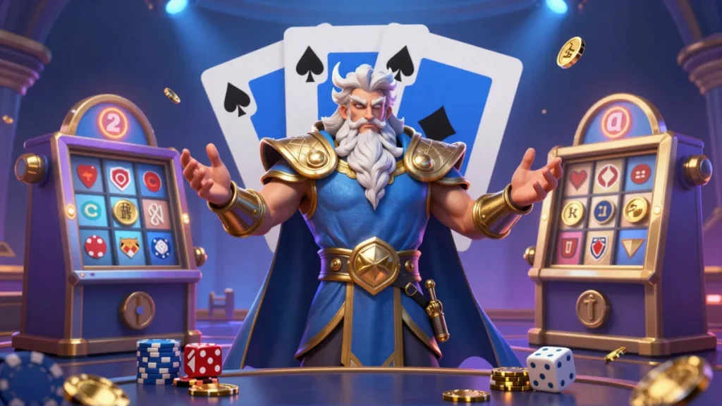 Lá bài và thiết bị trò chơi minh họa thuật ngữ Game bài